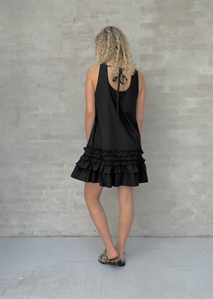 Cotton poplin U-neck mini kjole Black W0905 Ganni 